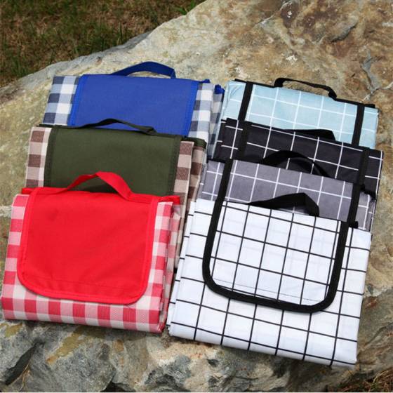 Oxford Check Fabric Mat Waterproof Foldable Outdoor Camping Picnic Mat Beach Blanket